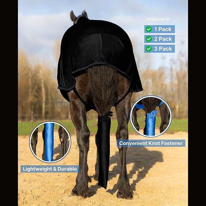 RESISTANCE Spandex Horse Tail Bag Only for Horses - 23"x10" Ties, Nylon Material - to Keep The Horse Tail Clean and Protected - Dark Purple (Pack of 3)