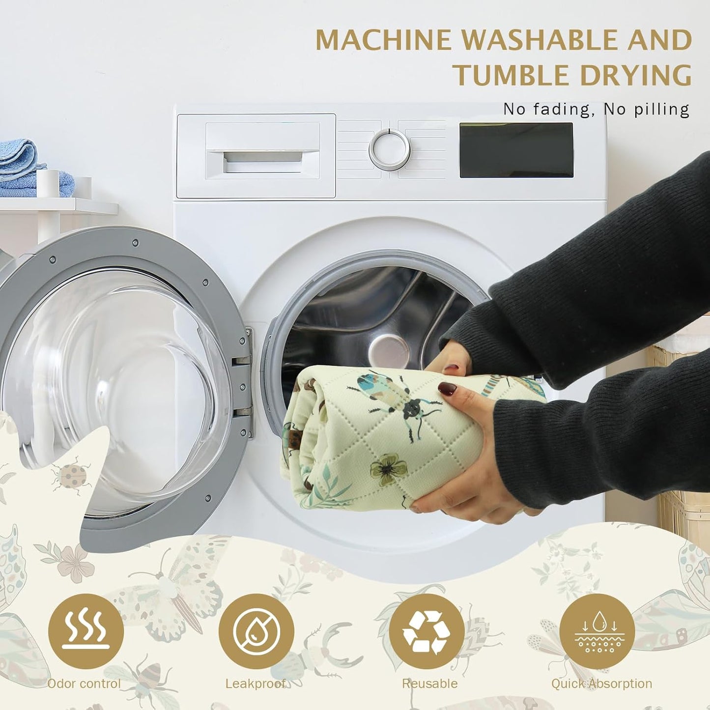 IEUUMLER Washable Pee Pads for Dogs, 2 Pack Insect Pattern Reusable Waterproof Puppy Potty Pads, Non-Slip Absorbent Pet Training Pads for Playpen Crate Bed EU014