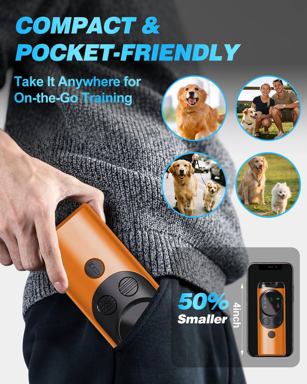 2025 Ultrasonic Dog Bark Deterrent Devices with 3 Emitters & SOS Flashlight, Humane Anti-Bark Trainer, 50FT Range, 90-Day Battery, Multi-Mode Rechargeable Dog Deterrent for Indoor & Outdoor Use