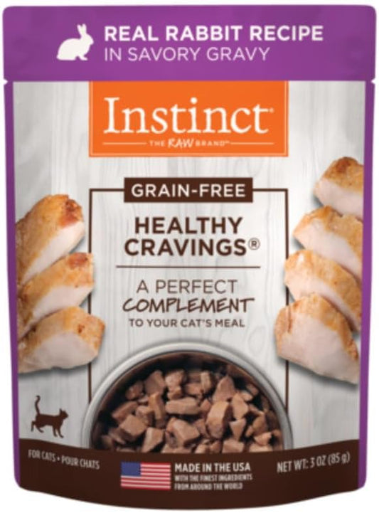 Instinct Healthy Cravings Natural Wet Cat Food Topper, Grain Free Recipe - Real Rabbit, 3 oz. Pouches (Pack of 24)