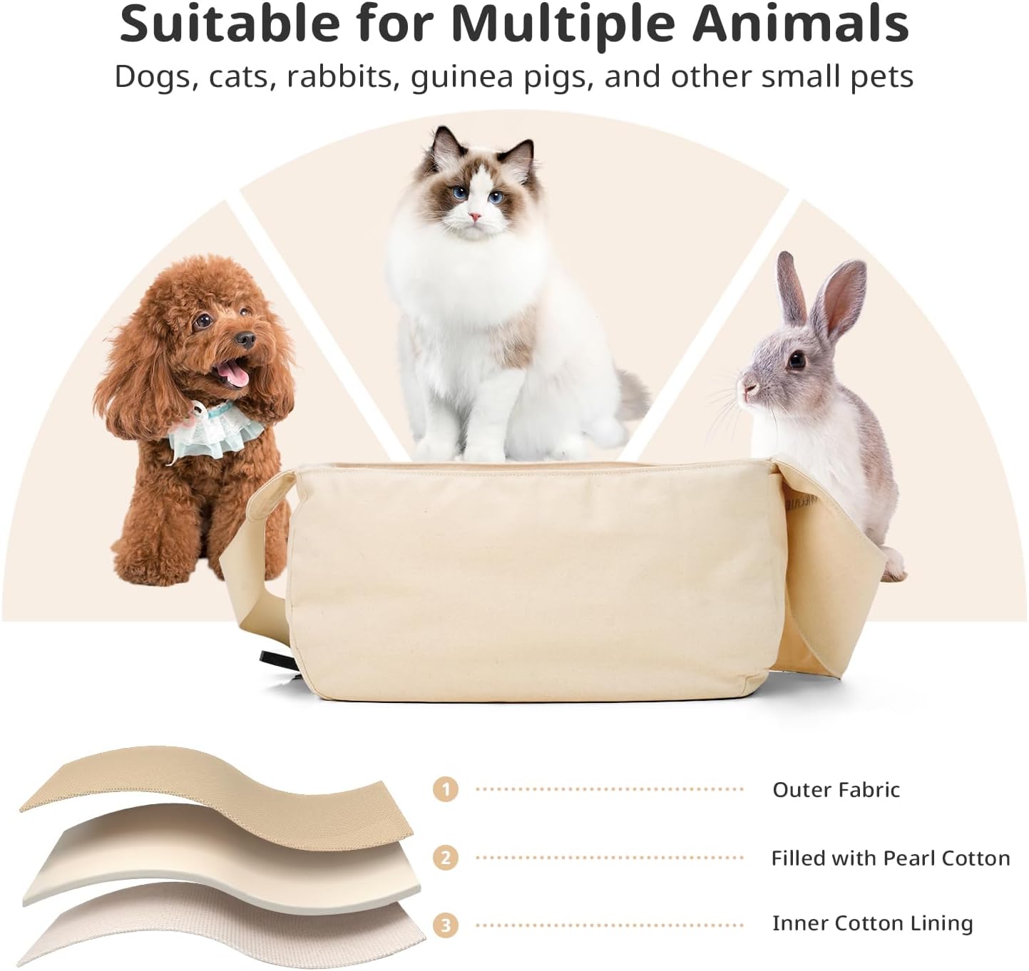 Dog Sling Carrier for Small Dogs and Cats, Lightweight Collapsible Pet Travel Bag with Adjustable Strap, Side Pockets & Breathable Mesh (Beige, 15.7" L x 5.9" W x 8.6" H)