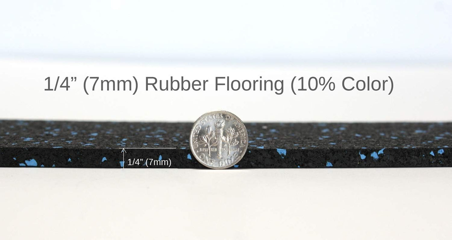 American Floor Mats 1/4in (7mm) Thick 10% Blue/Grey 4' x 4' Heavy Duty Rubber Rolls, Protective Exercise Mats, Home Gym Rubber Flooring