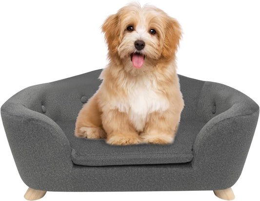 SHAVI Pet Sofa Dog Couch for Small Pet Dog and Cats, Low Back Lounging Bed with Velvet Modern Cat Couch Easy-to-Clean(Grey)