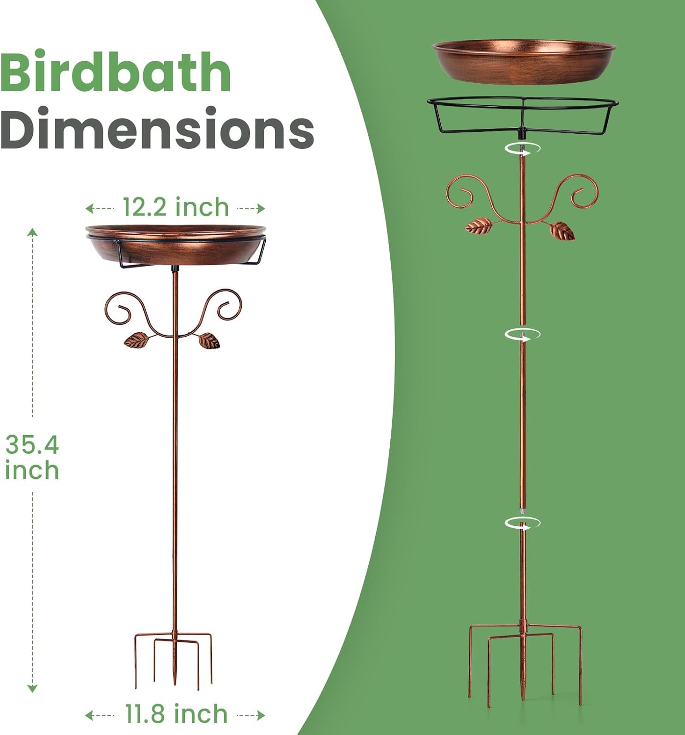 35.4" Tall Metal Bird Bath for Outdoors with 2.2" Deep and 11.8'' Dia Bowl, Removable, Easy - Clean, Vintage Freestanding Birdbaths & Birdfeeder for Garden Yard Lawn Decor, Glod