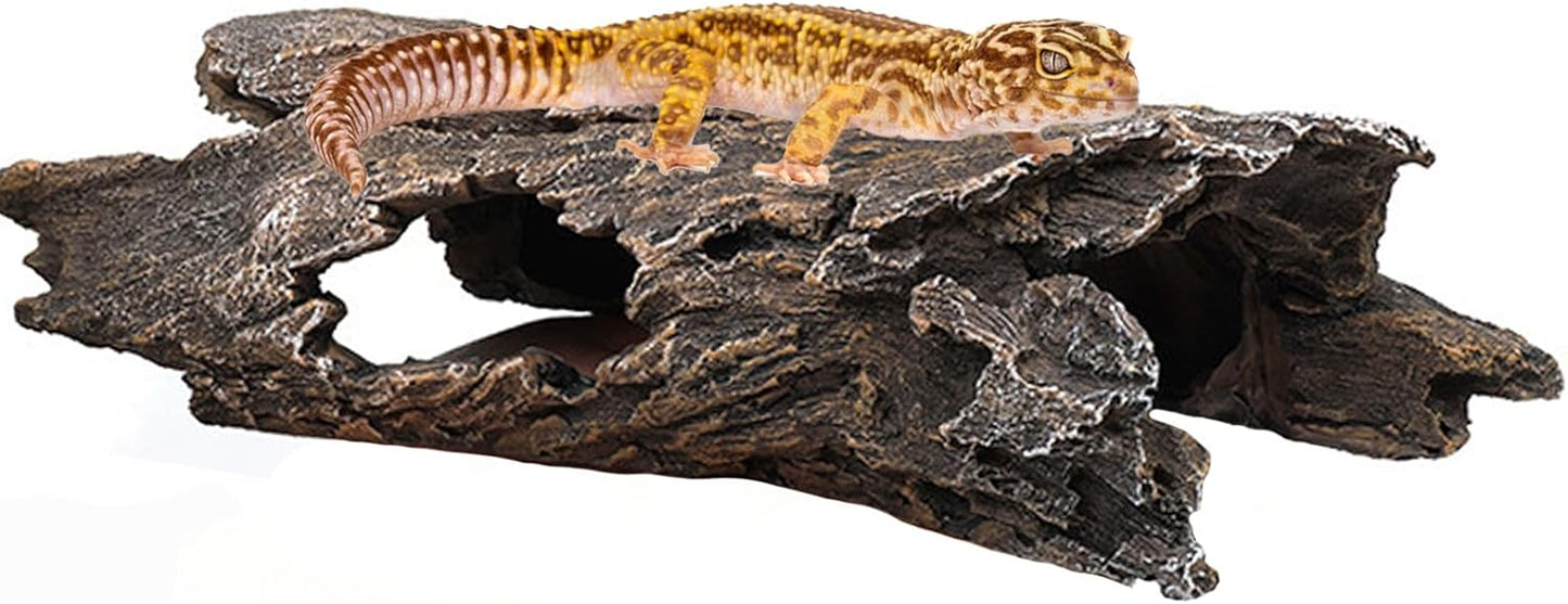 Tfwadmx Leopard Gecko Hide, 10" Reptile Hideout, Resin Simulated Hollow Log for Aquarium, Betta Fish Hideout, Reptile Tank Accessories for Corn Snakes, Lizards, Axolotls