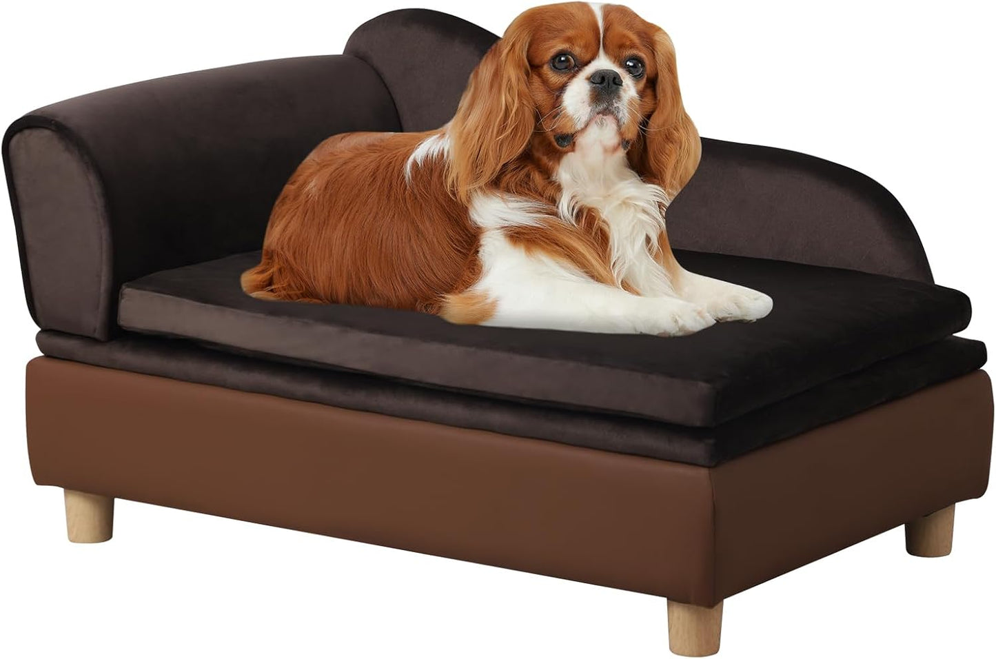 Pet Bed Sofa, Puppy Bed with Storage, Small Dog Couch with Removable & Washable Cushion, Comfy Pet Couch Bed for Cats & Puppy (Brown)