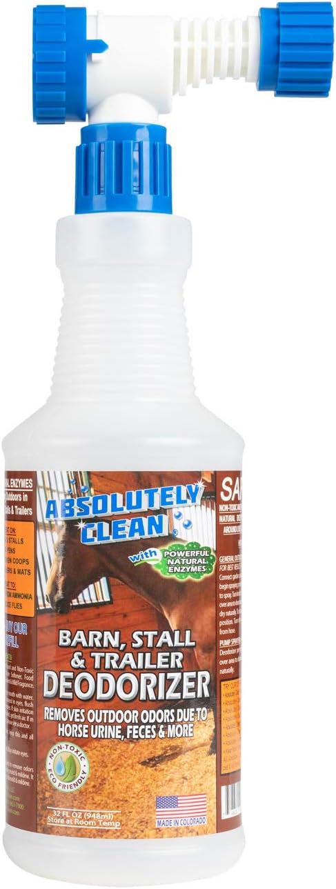 Absolutely Clean Barn, Stall, or Horse Trailer Deodorizer, Natural-Based Cleaning Spray (32oz)