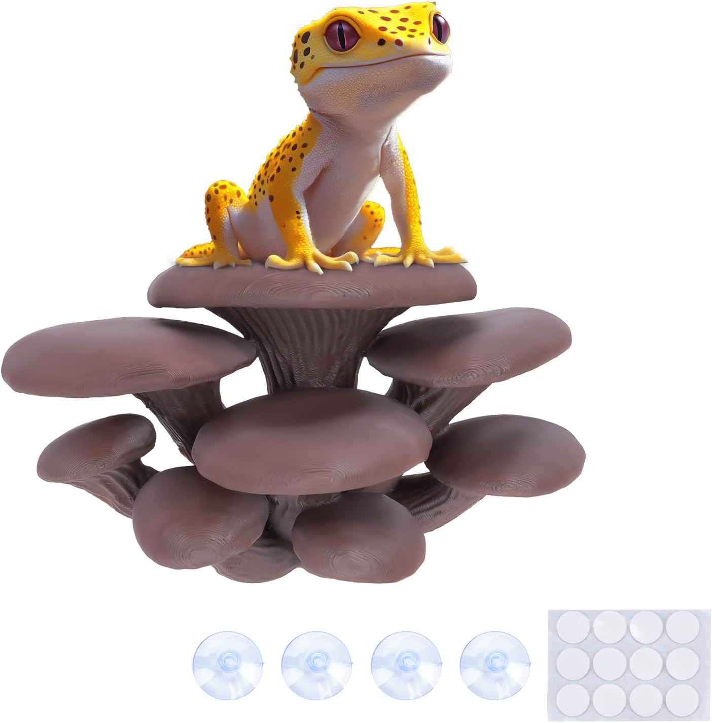 Mushroom Decor for Reptile Tank, Fish Tank, Pet-Safe Bearded Dragon Tank Accessories, Realistic Terrarium Plants for Leopard Geckos, Crested Geckos, Tree Frogs, Snakes (Cocoa, Cluster Cap)
