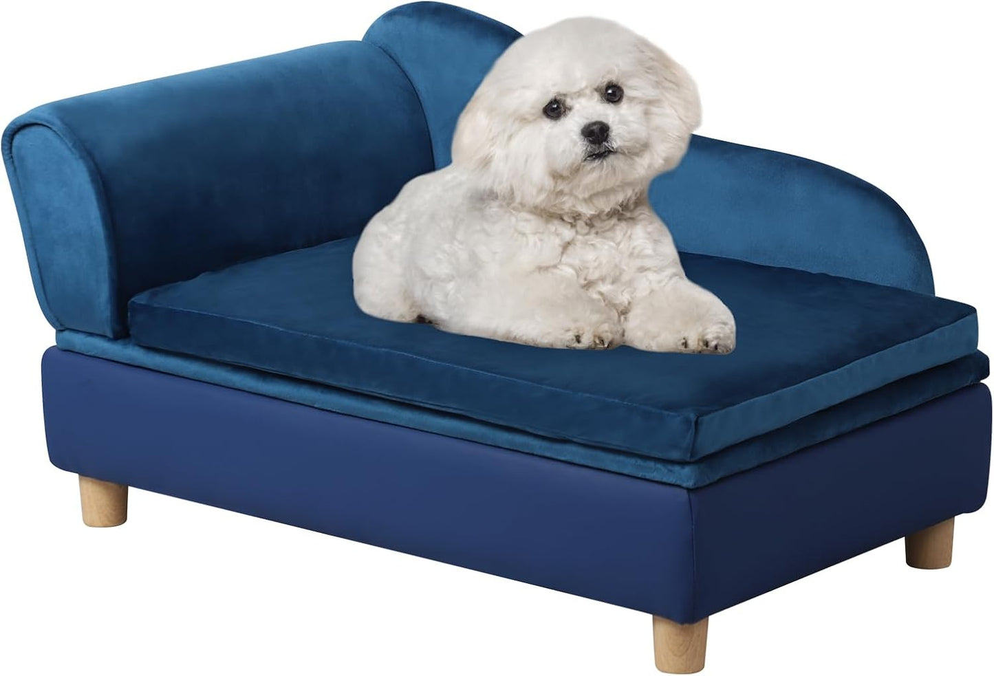 Pet Bed Sofa, Puppy Bed with Storage, Small Dog Couch with Removable & Washable Cushion, Comfy Pet Couch Bed for Cats & Puppy (Blue)