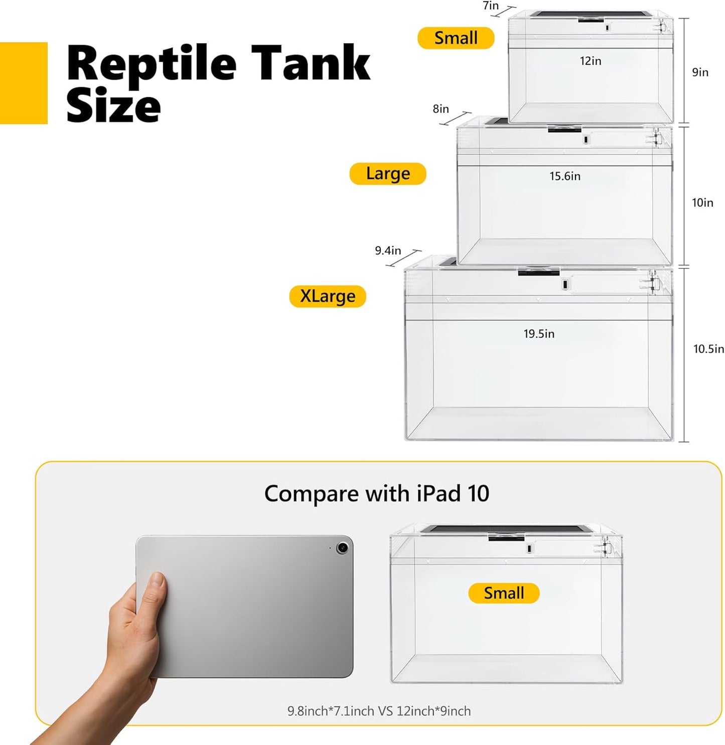 Reptile PC Terrarium,Anti Breakage 15x8x10inch Amphibians Insect Tank Gecko Starter Kits,Top Sliding Door Screen Ventilation Mini Isopod Habitat Cages,Hygrometer Thermometer,Hide Cave,Tweezer,Sprayer