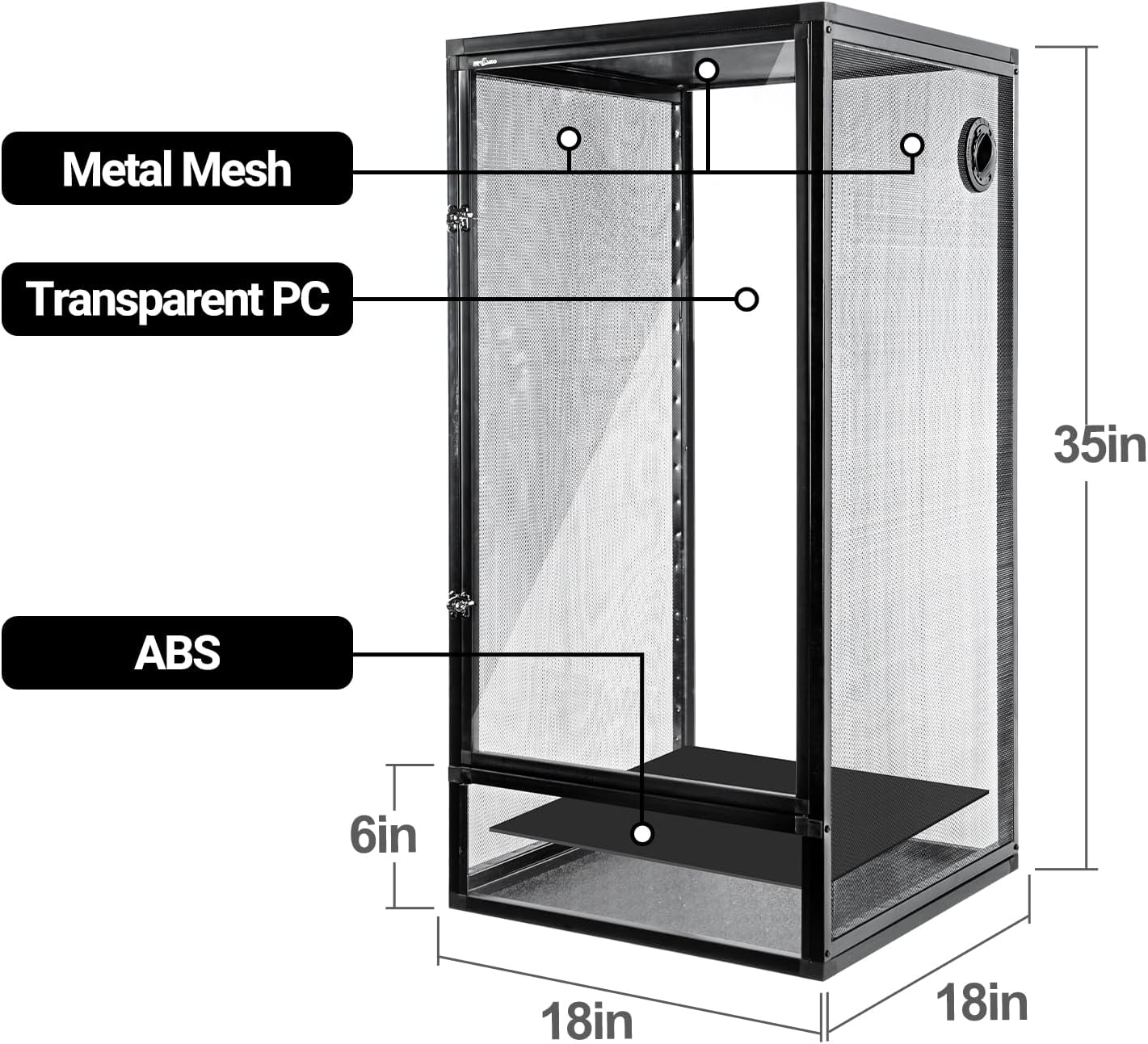 REPTI ZOO 18" x 18" x 36" Front Opening Chameleon Cage with 3-Sided Metal Mesh, 50 Gallon Screen Vertical Terrarium with Background Sticker, Tall Enclosure for Chameleon, Tree Frog, Arboreal Reptiles