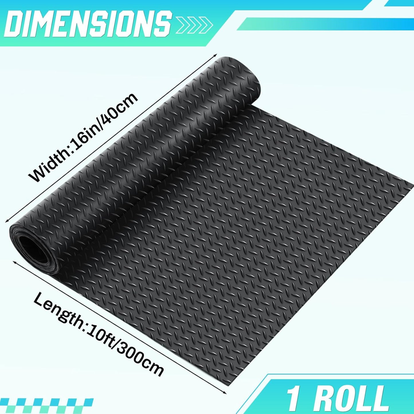 Breling 16 in x 10 ft Rubber Diamond Plate Rolls Mats, Heavy Duty Flooring Rug for Trailers Garage, PVC Water/Stain Outside Stall Resistant Parking Rv Tool(Black)