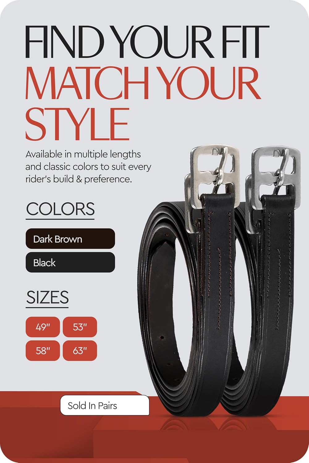HORZE Genuine Leather English Riding Stirrup Leathers Pair | Adult Sizes