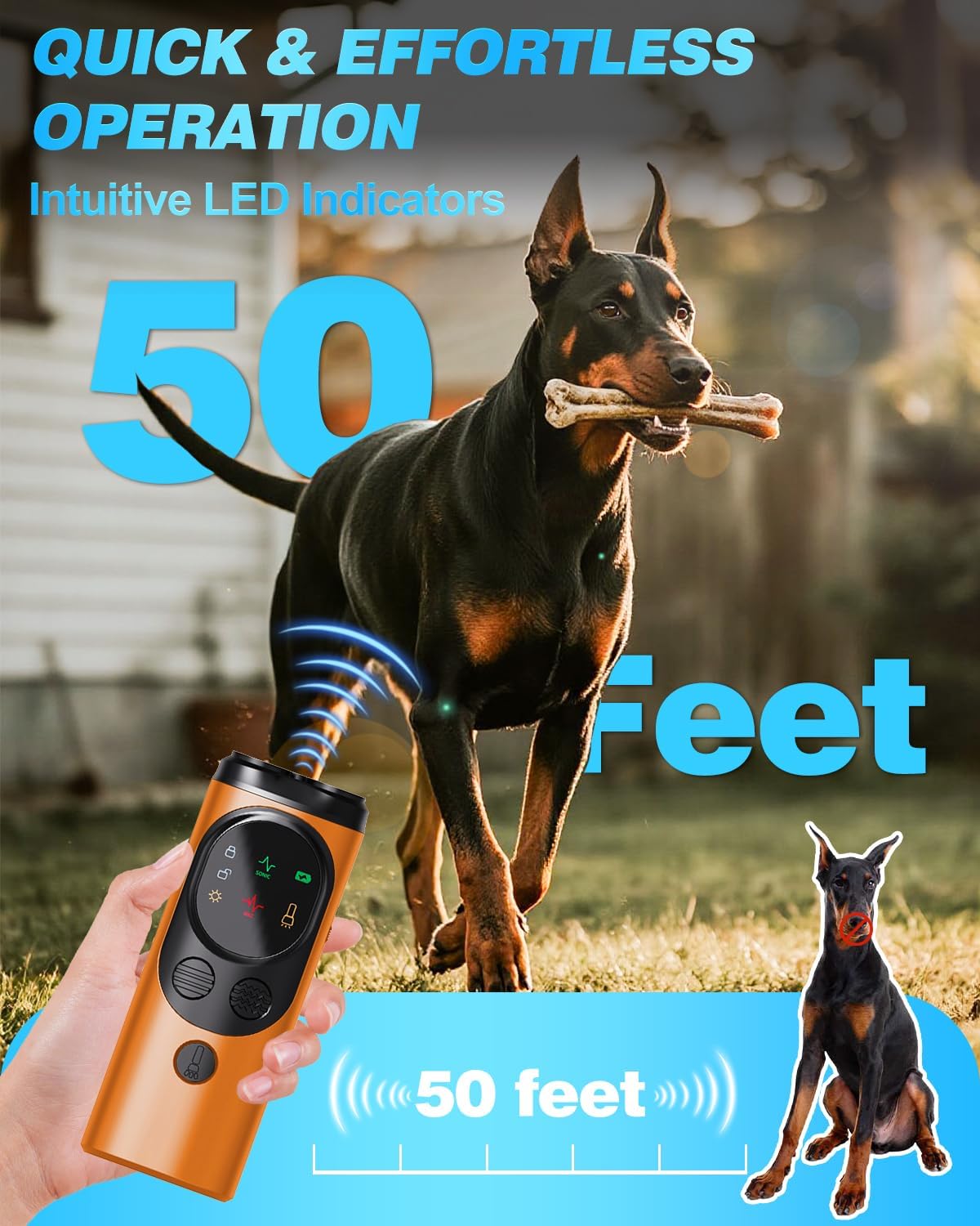 2025 Ultrasonic Dog Bark Deterrent Devices with 3 Emitters & SOS Flashlight, Humane Anti-Bark Trainer, 50FT Range, 90-Day Battery, Multi-Mode Rechargeable Dog Deterrent for Indoor & Outdoor Use