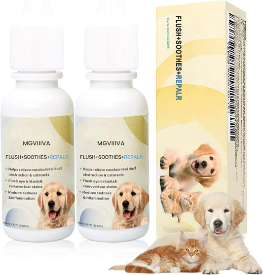 Eye Drops for Dogs, Cataract Dog Eye Drops for Relieving Itching and Irritation, Dog Eye Infection Treatment, Eye Drops for Dogs & Cats Removing Eye Dryness Pink Eyes Tear Stain Cleaner 2x20 mL