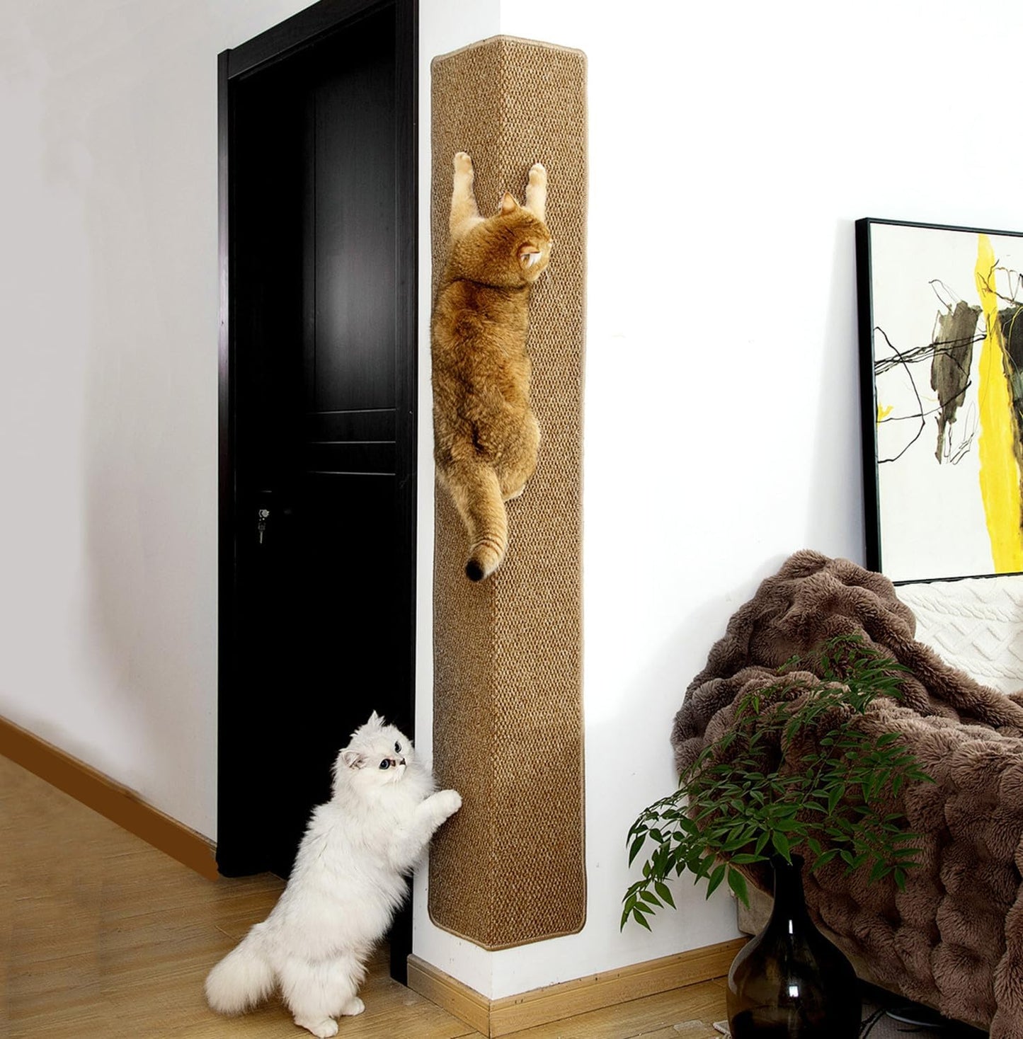SHENGOCASE Thickened Cat Wall Corner Climbing Carpet, Cat Wall Furniture, Wall Corner Scratcher, Scratching Post (Camel)