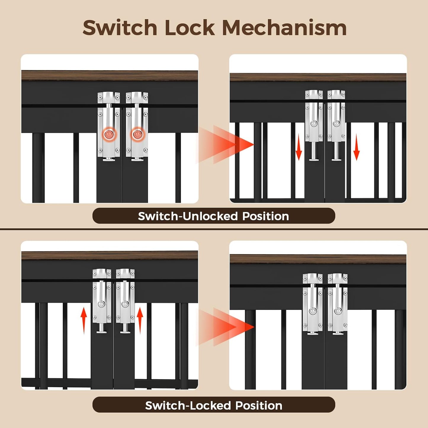 38 Inch Heavy Duty Wooden Dog Kennel End Table with Double Door Design and Secure Locks, Indoor Pet Crate Furniture for Medium Dogs, Decorative Home Cage Design,Aged Black