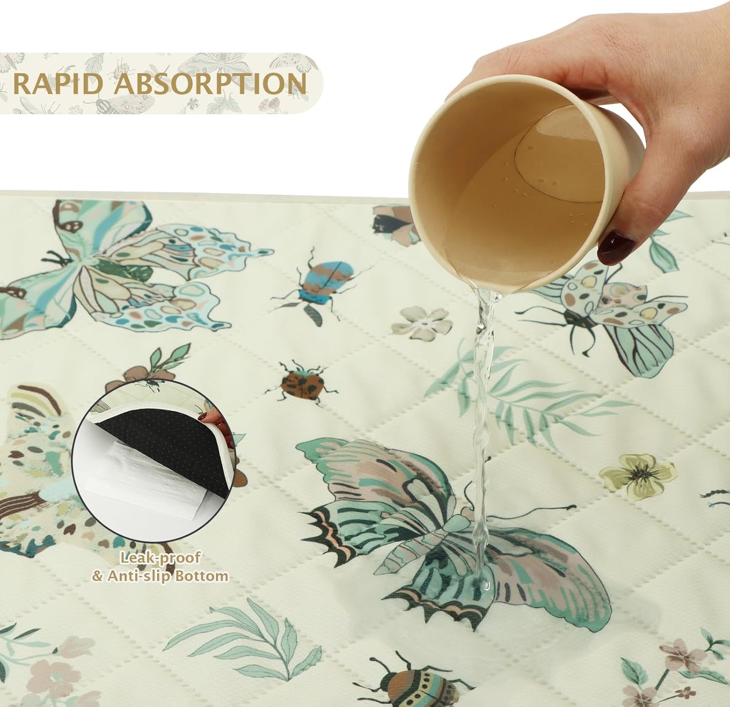 IEUUMLER Washable Pee Pads for Dogs, 1 Pack Insect Pattern Reusable Waterproof Puppy Potty Pads, Non-Slip Absorbent Pet Training Pads for Playpen Crate Bed EU014