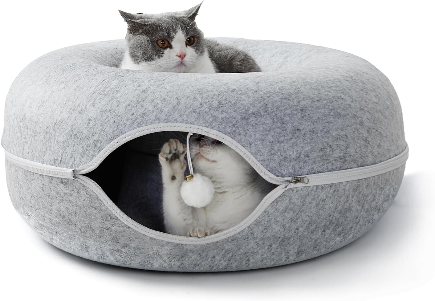 Jia Xi Cat Tunnel and Bed Combo - Donut Cat Condo & Cave, Universal for All Seasons (24 in * 24 in * 11 in), Light Grey
