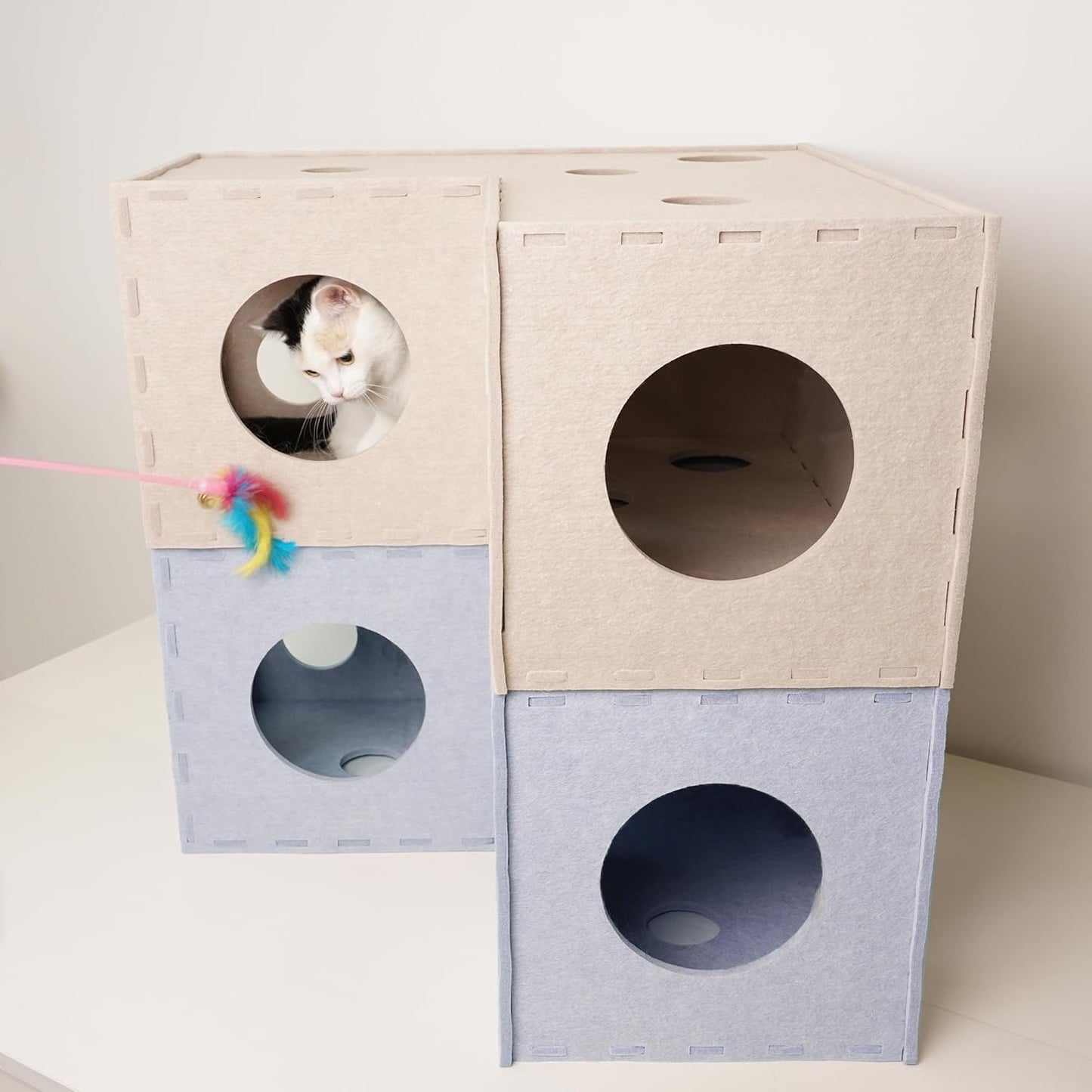 PETKARAY Cat Tunnel, Original Cat Hideaway Cave for Indoor Cats, Large Kitten Play Tubes and Tunnels, Soft Felt Cat Toy with Interactive Peek Hole