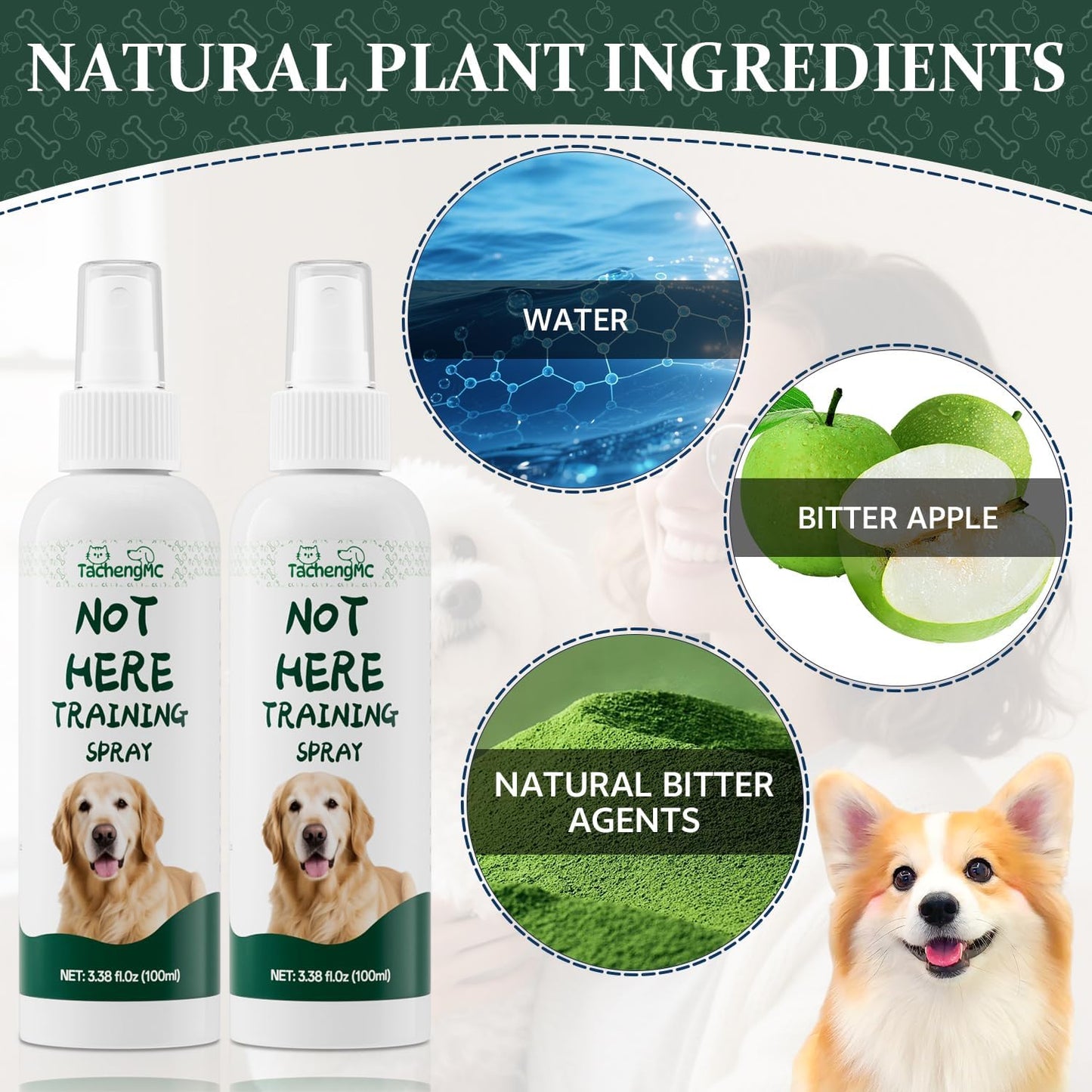 No Chew Spray for Dogs, Bitter Apple Deterrent to Stop Chewing, Licking and Biting on Furniture, Shoes and Plants, Alcohol Free Puppy Training Aid for Indoor and Outdoor Use, 2 Pack 100 ml
