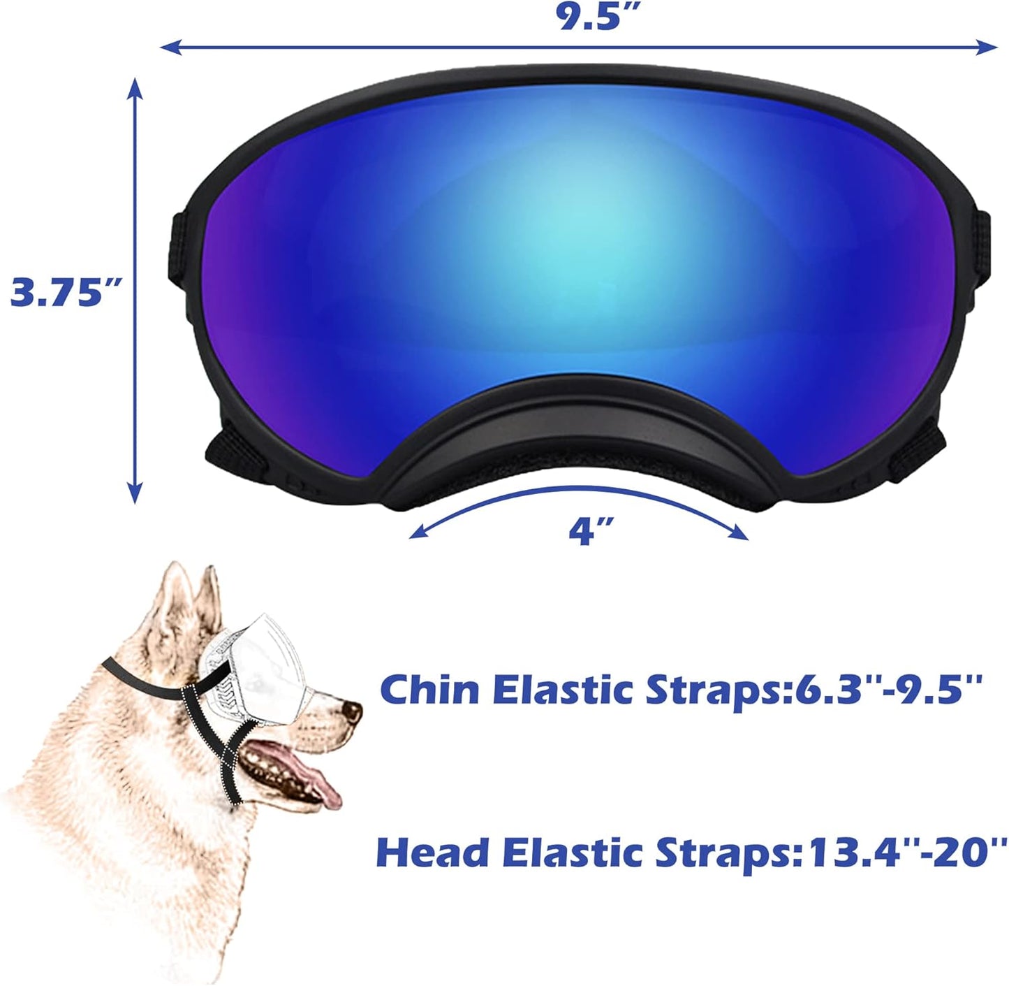 Large Dog Sunglasses with Adjustable Strap UV Protection, Winproof Dog Puppy Sunglasses, Suitable for Medium-Large Dog Pet Glasses, Dogs Eyes Protection(Colorful)