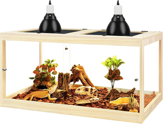 Prolee Tempered Glass Bearded Dragon Tank 37 Gallon, Lizard Tank, Reptile Tank with Metal Mesh Roof Door, Snake Tank with Lock Design, 32" Long, Oak
