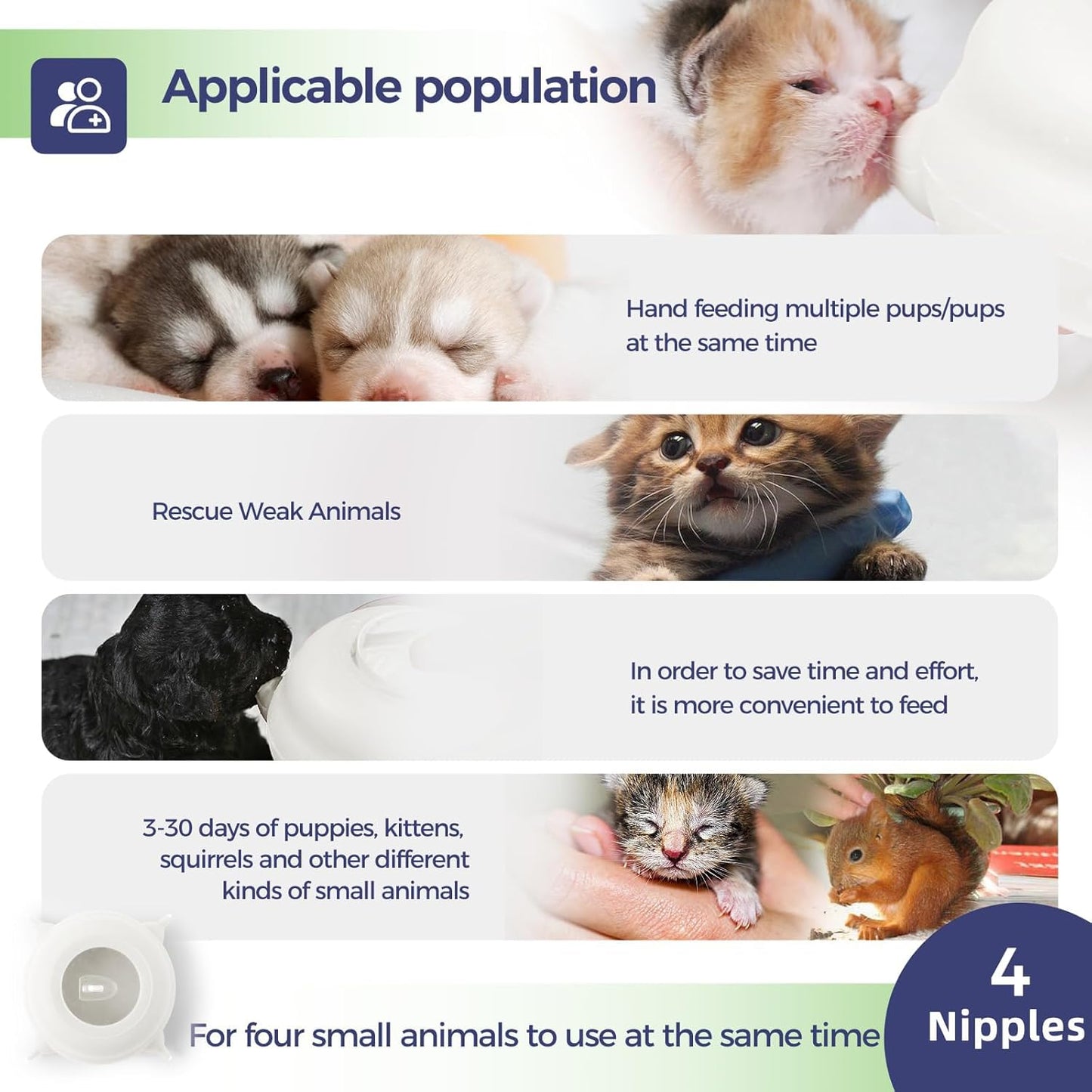 Kitten Bottle Feeding Kit, Puppy Feeders for Multiple Puppies with Support Base,Smooth Flow Nursing Nipple for Puppies,Ideal Replacement for Puppy Feeder,400ml Capacity(White)