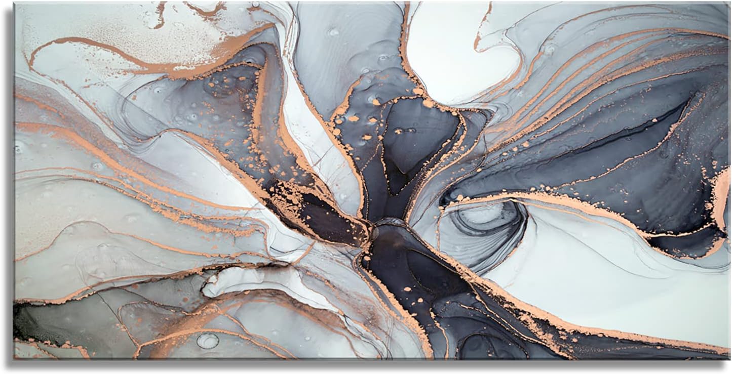 XXMWallArt FC3462 Framed Wall Art Gray and Gold Abstract Painting Background Abstract Canvas Wall Art Print Painting for Bedroom Living Room Office Wall Decor Home Decor