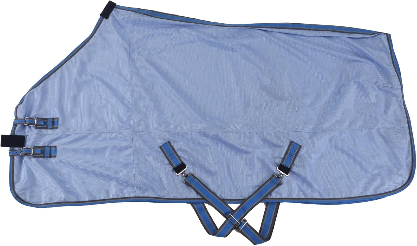 Horse Fly Sheet, Standard Neck Comfy Mesh Fly Sheet for Horses, Equine Summer Sheets UV-Protective Lightblue 72