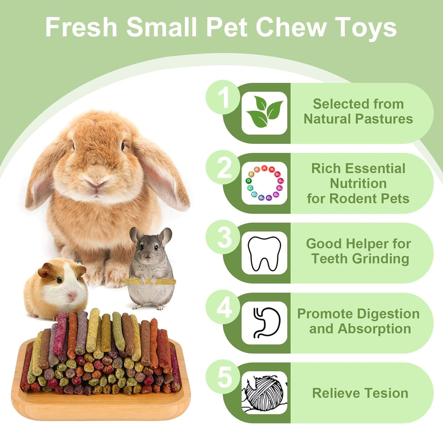 70PCS Rabbit Chew Sticks, Bunny Guinea Pig Toys for Teeth Natural Timothy Hay Sticks for Rabbit Chinchilla Guinea Pig Bunny Hamster - Chews Toys for Small Rodents' Teeth