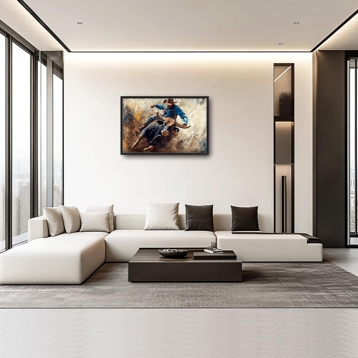 Framed Large Western Cowboy Wall Art, Oversized Rustic Cow Wall Decor for Living Room, Dusty Canvas Painting Pictures Vintage Artwork Home Decoration for Living Room Bedroom Office 36"x24"