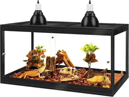 Prolee Tempered Glass Bearded Dragon Tank 37 Gallons,Reptile Encloure and Snake Tank with Metal Mesh Roof Door,Locking Design Reptile Tank for Lizard,Gecko,Chameleon (32"X16"X16",Black)