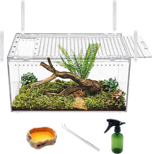 【No Assembly】 Reptile Tank Enclosure with Magnetic Button.16" * 10" * 8" Thicken Snake Enclosure Cage,Batch Stackable Reptile Breeding Tank for Insect,Fish,Tarantula,Hermit Crab,Jumping Spider