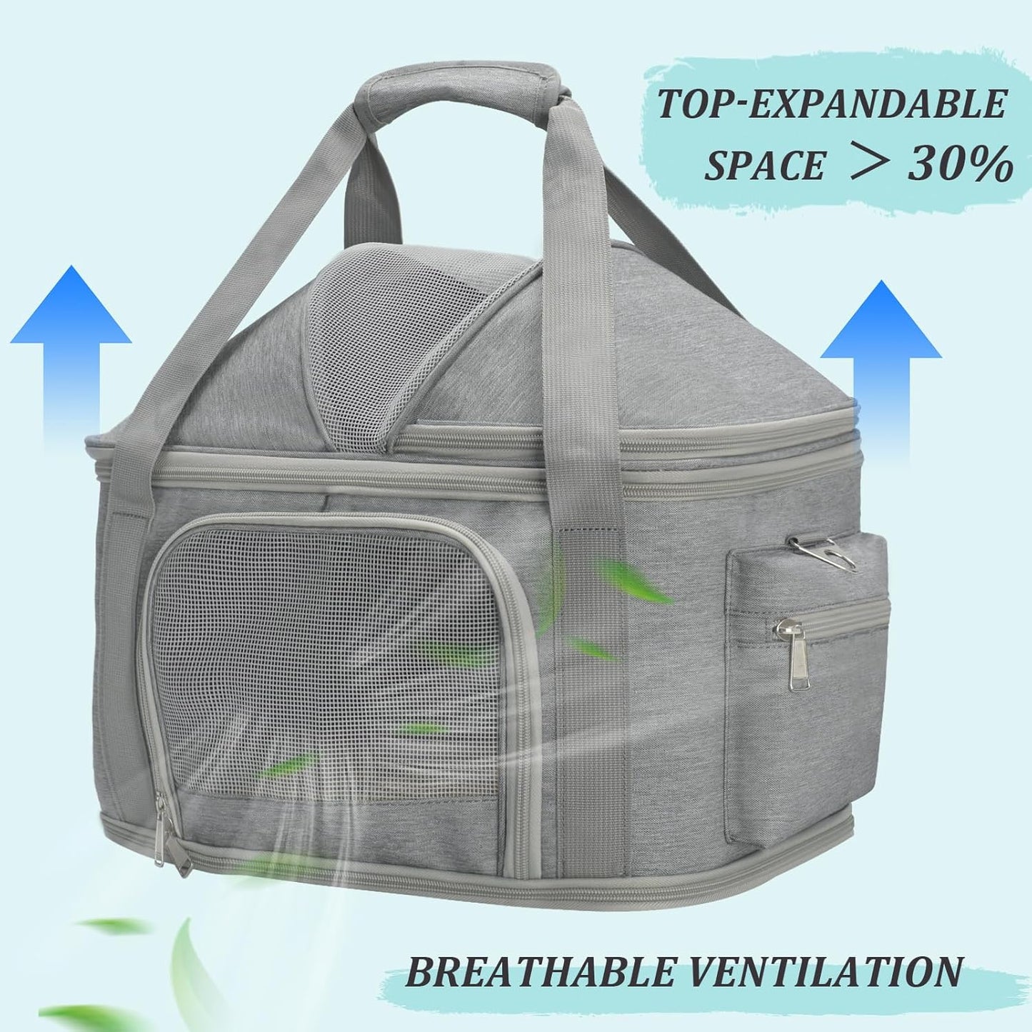 2-in-1 Stylish Dog Purse Carrier Soft-Sided Carriers Travel Tote Bag for Small Dogs Cats, Fashion Foldable Pet Bag for Puppies Small Animals with Pockets (Grey, 16.2" x 11.4" x 13")