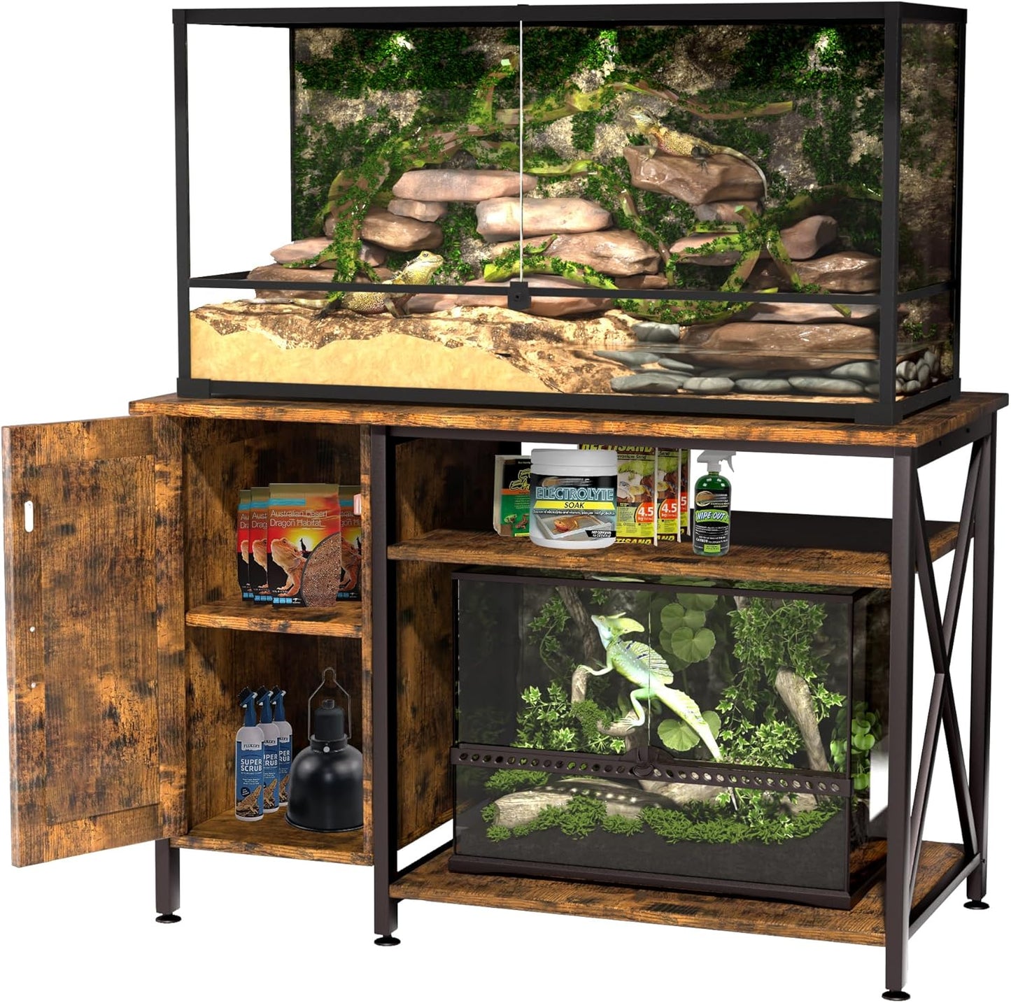 40-120 Gallon Reptile Tank Stand with Power Outlet, Terrarium Stand with Storage Cabinet, 48" X 24" Tabletop, Reptile Terrarium,Turtle Tank Rustic Brown PG08XYN