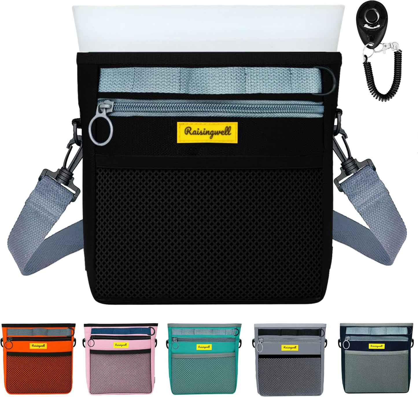 Dog Treat Pouch with Magnetic Closure 4-Cup Silicone Bag Fanny Pack Holder with Clicker 4 Ways to Wear Front Pocket Fits All Phones Ideal for Leash, Pet Walking and Training（Black）