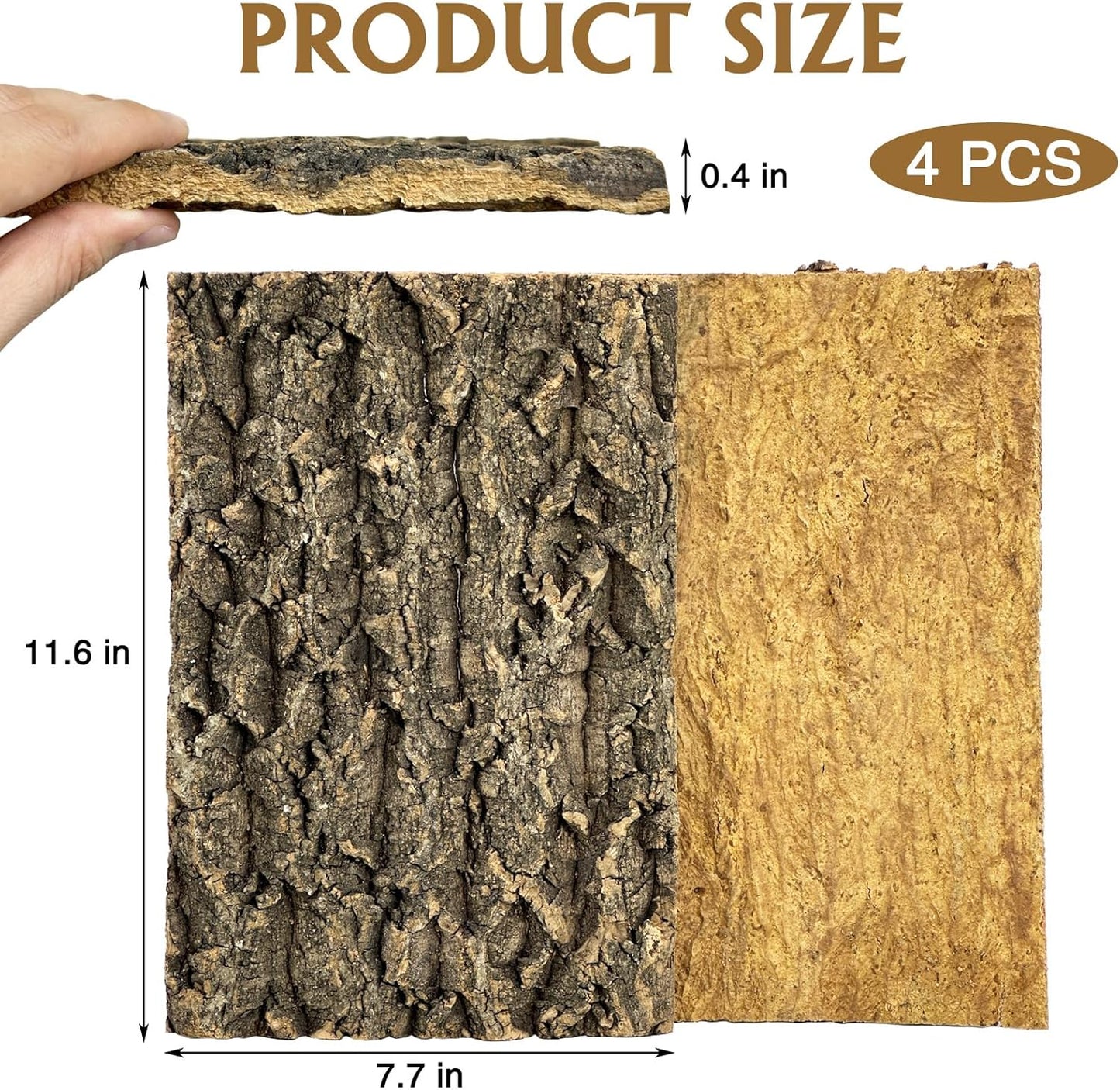 Fhiny 4 PCS Cork Bark Background, 11.6" x 7.7" Natural Cork Bark for Reptiles Bearded Dragon Climbing Backdrop Terrarium Habitat Wall Decor Accessories for Turtle Gecko Lizard Snake Spider Frog