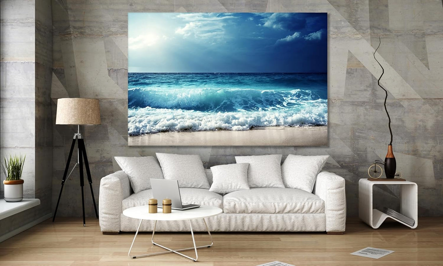 Nature Wall Art Prints - Ocean Forest Mountain Lake Canvas Landscapes - Small to Extra Large Living Room Bedroom Kitchen Bathroom Décor (Summer Ocean Beach, 35L" x 53W")