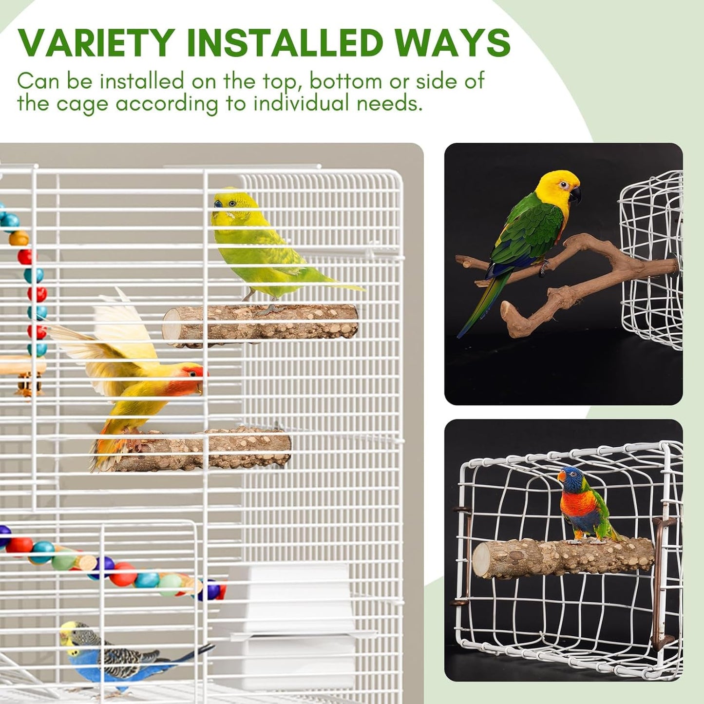 8pcs Brid Perch Bird Cage Accessories 2 Natural Grape Stick Paw Grinding Fork 6 Parrot Stand Bird Toys for Parakeets, Cockatiels, Conure, Budgies