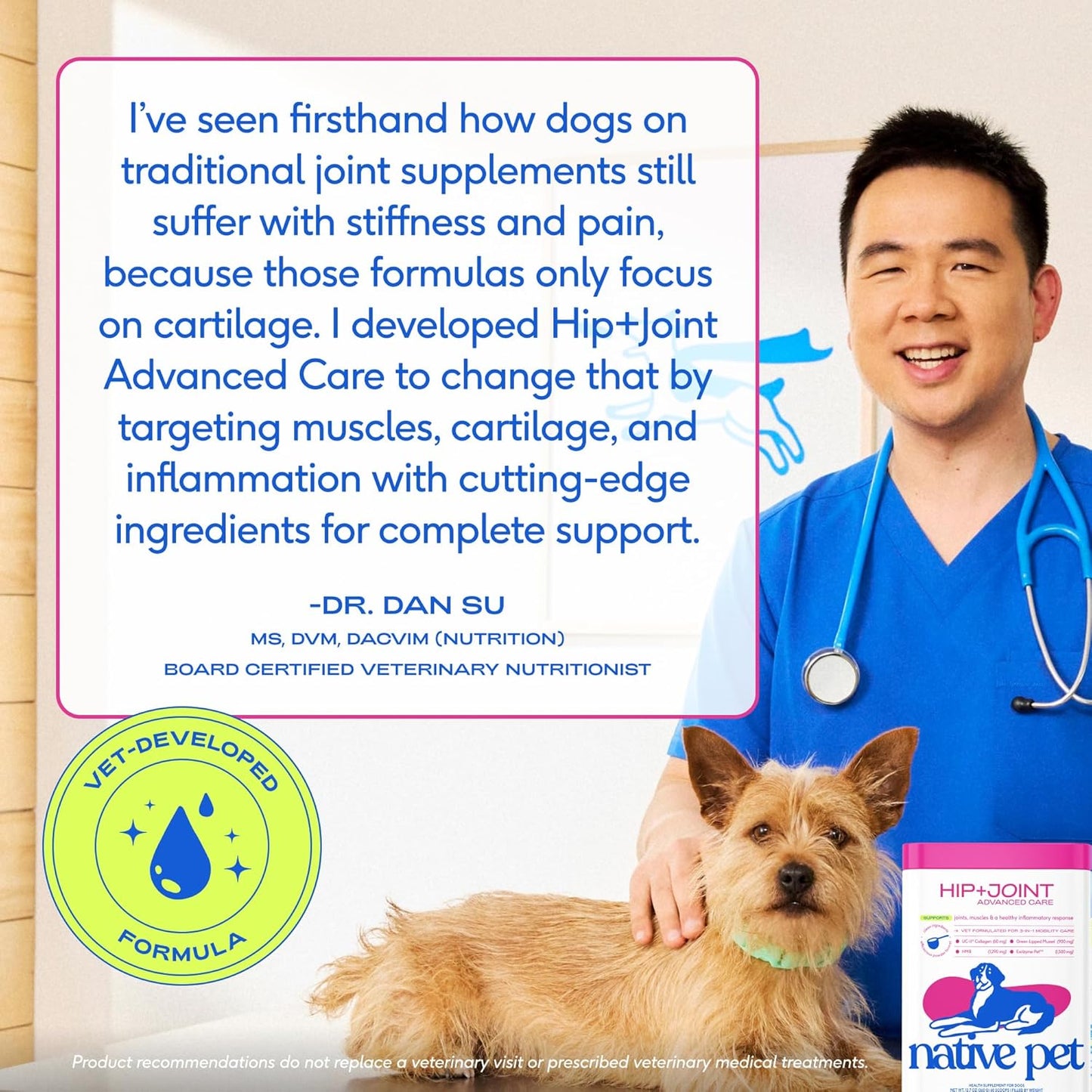 Native Pet Advanced Care - Hip & Joint Supplement for Dogs - Supports Joints, Cartilage, Muscles & Anti-Inflammatory with HMB, UC-II Collagen, Green Lipped Mussel & Hyaluronic Acid - 30 Scoops