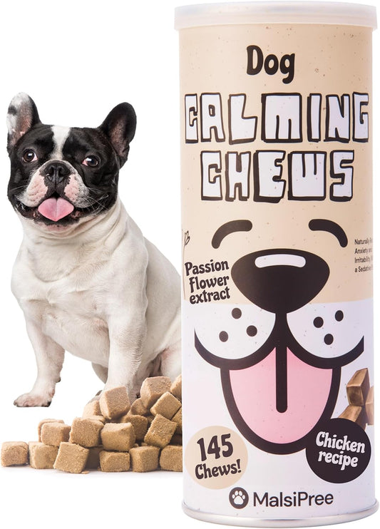 MalsiPree Calming Chews for Dogs - 145 pcs Chicken - Helps Regulate Mood - Relief Treats - No Sedative Effect - Freeze Dried - with Passion Flower & Melatonin