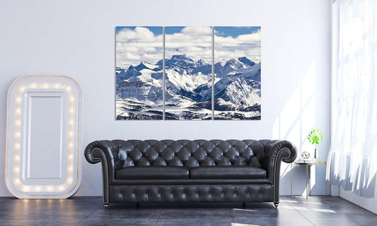 Nature Wall Art Prints - Ocean Forest Mountain Lake Canvas Landscapes - Small to Extra Large Living Room Bedroom Kitchen Bathroom Décor (Snowy Mountains Landscape, 55L" x 83W"- 3 Panels)