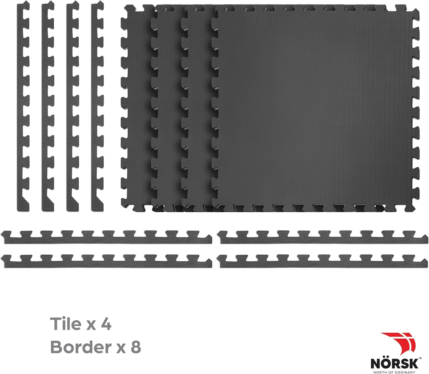 Norsk Multi-Purpose Reversible Floor Mats - EVA Interlocking Foam Tiles (Gray/Black 40 Tiles - 160 sq. Ft. 1/2" Thick)