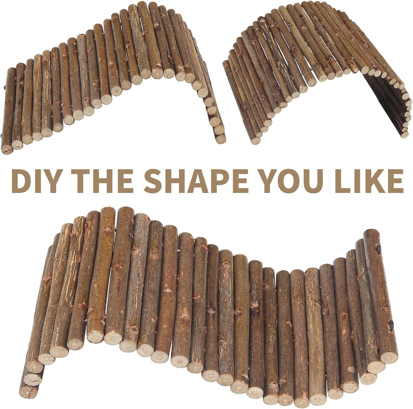 2PCS Reptile Hideout Hermit Crab Bendable Bridge, Wooden Hermit Crab Hideout Climbing Toys, Reptile Tank Habitat Decor Hiding Hut for Lizards, Mice, Spiders