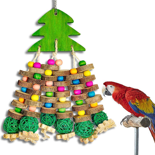 Parrot Toys, Large Bird Parrot Chewing Toys for Medium-Sized Macaws, Natural Wooden Blocks Christmas Tree Shape, African Grey Parrots, Amazon Parrots, Medium-Sized Bird cage Toys