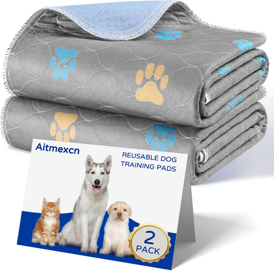 Aitmexcn Washable Puppy Dog Pee Pad, 4PCS 100% Waterproof Whelping Training Mat for Puppy/Senior Dog, Fast Drying Reusable Puppy Pads for Indoor, Outdoor and Car Travel- 32x36'' Llight Gray