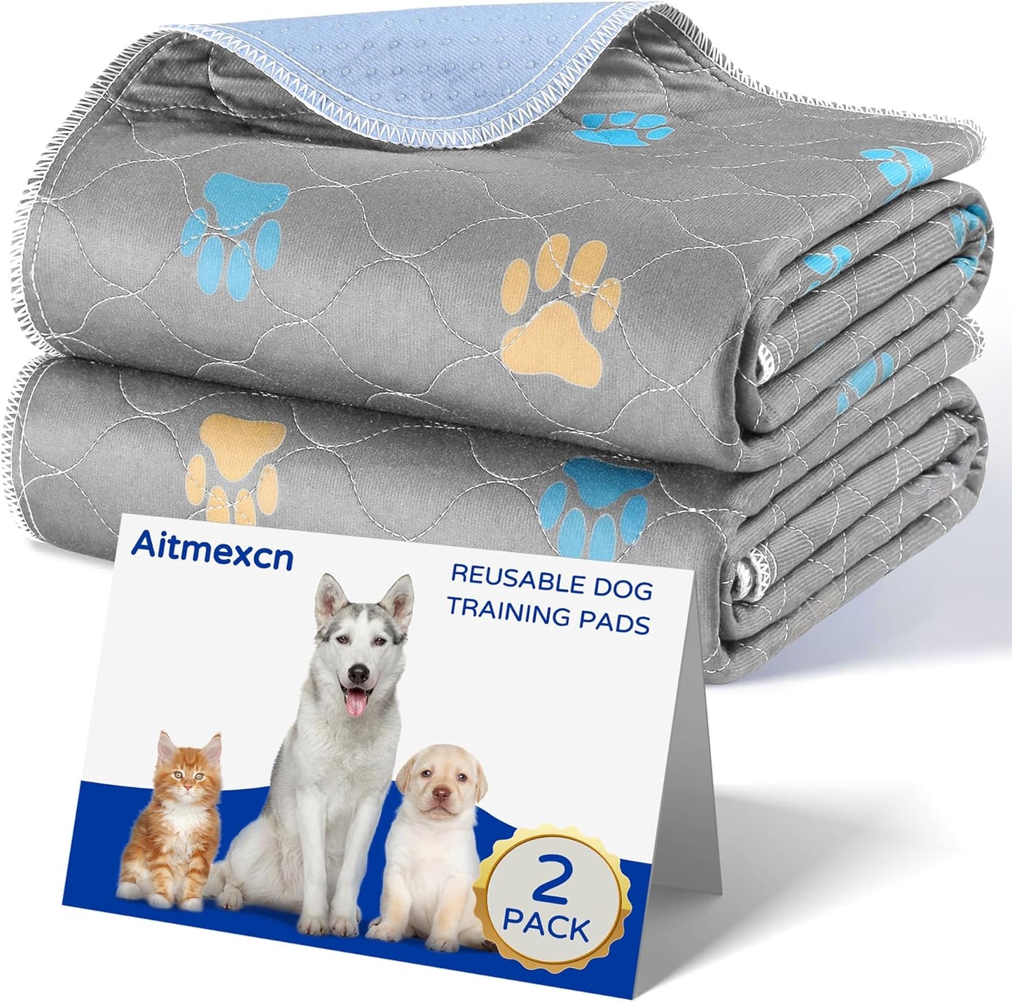 Aitmexcn Washable Puppy Dog Pee Pad, 2PCS 100% Waterproof Whelping Training Mat for Puppy/Senior Dog, Fast Drying Reusable Puppy Pads for Indoor, Outdoor and Car Travel- 18x24'' Llight Gray