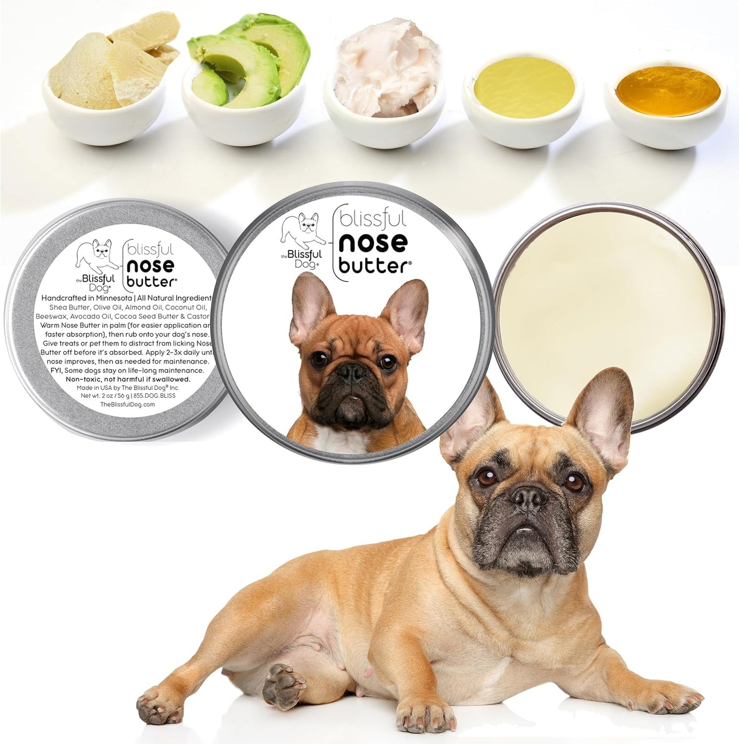 The Blissful Dog French Bulldog Black Masked Fawn Nose Butter, Versatile Dog Nose Balm for Dry Nose, Handcrafted Nose Moisturizer, Easy-to-Apply Dog Essentials, Unscented, 1 oz.