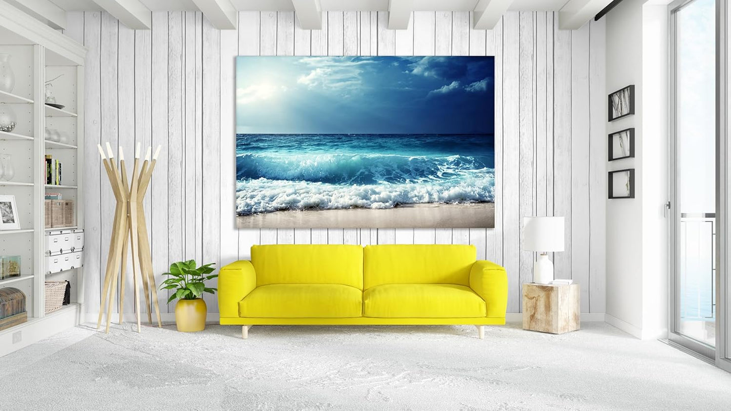 Nature Wall Art Prints - Ocean Forest Mountain Lake Canvas Landscapes - Small to Extra Large Living Room Bedroom Kitchen Bathroom Décor (Summer Ocean Beach, 35L" x 53W")
